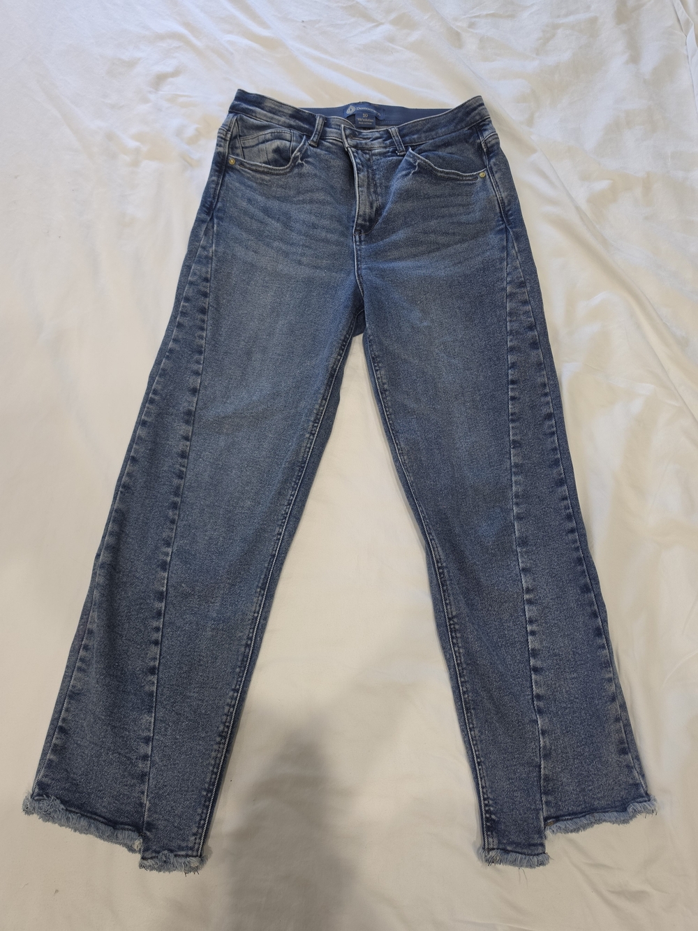 Democracy Mid-Blue Straight Leg Jeans with Raw Hem